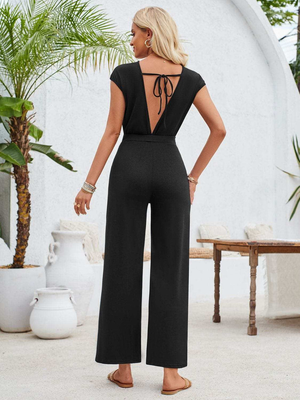 Twisted Round Neck Cap Sleeve Jumpsuit - Trendsi - Flyclothing LLC