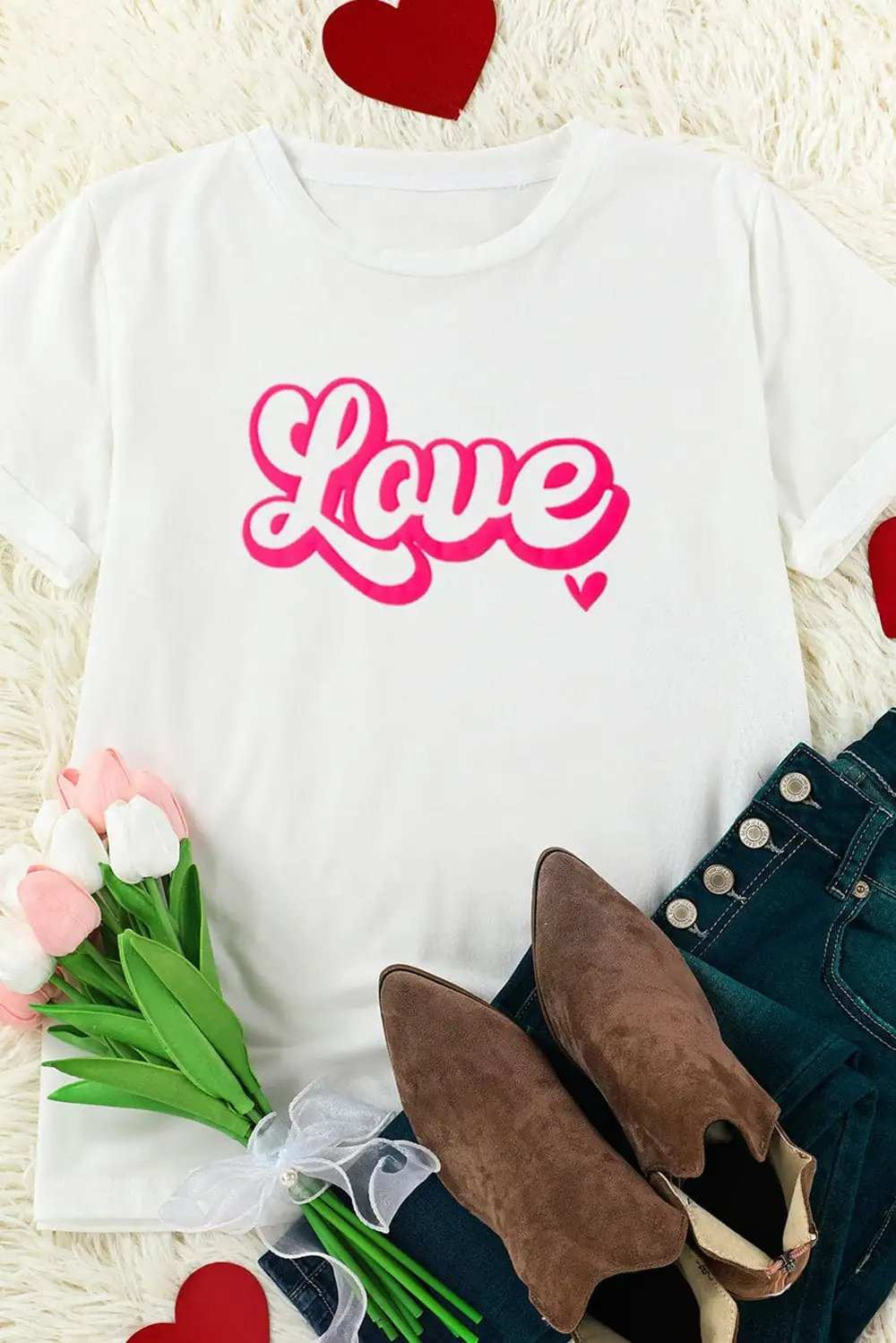LOVE Round Neck Short Sleeve T-Shirt - Trendsi - Flyclothing LLC