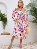 Printed Long Sleeve Midi Dress - Trendsi - Flyclothing LLC