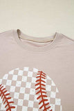 Contrast Checkered Baseball Graphic Round Neck Short Sleeve T-Shirt - Trendsi - Flyclothing LLC