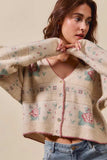 SO ME Floral Pattern Long Sleeve Button Sweater Cardigan - Trendsi - Flyclothing LLC