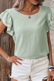 V-Neck Ruffled Cap Sleeve Blouse - Trendsi - Flyclothing LLC