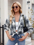 Plaid Collared Neck Long Sleeve Shirt - Trendsi - Flyclothing LLC