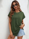 Asymmetric Hem Round Neck T-Shirt - Trendsi - Flyclothing LLC