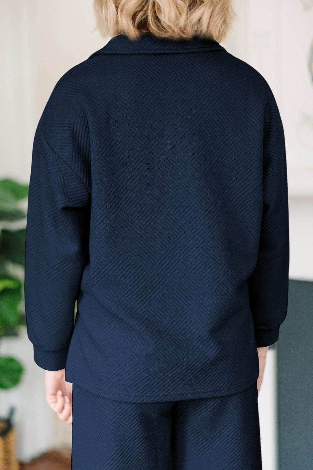 Textured Collared Neck Top and Wide Leg Pants Set - Trendsi - Flyclothing LLC