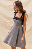 SO ME Houndstooth Fit Flare Mini Dress with Shoulder Tie - Trendsi - Flyclothing LLC