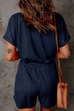 Full Size Drawstring V-Neck Short Sleeve Romper - Trendsi - Flyclothing LLC
