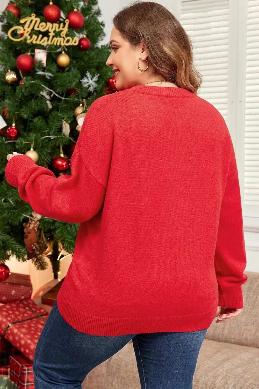 Plus Size MERRY Round Neck Long Sleeve Sweater - Trendsi - Flyclothing LLC