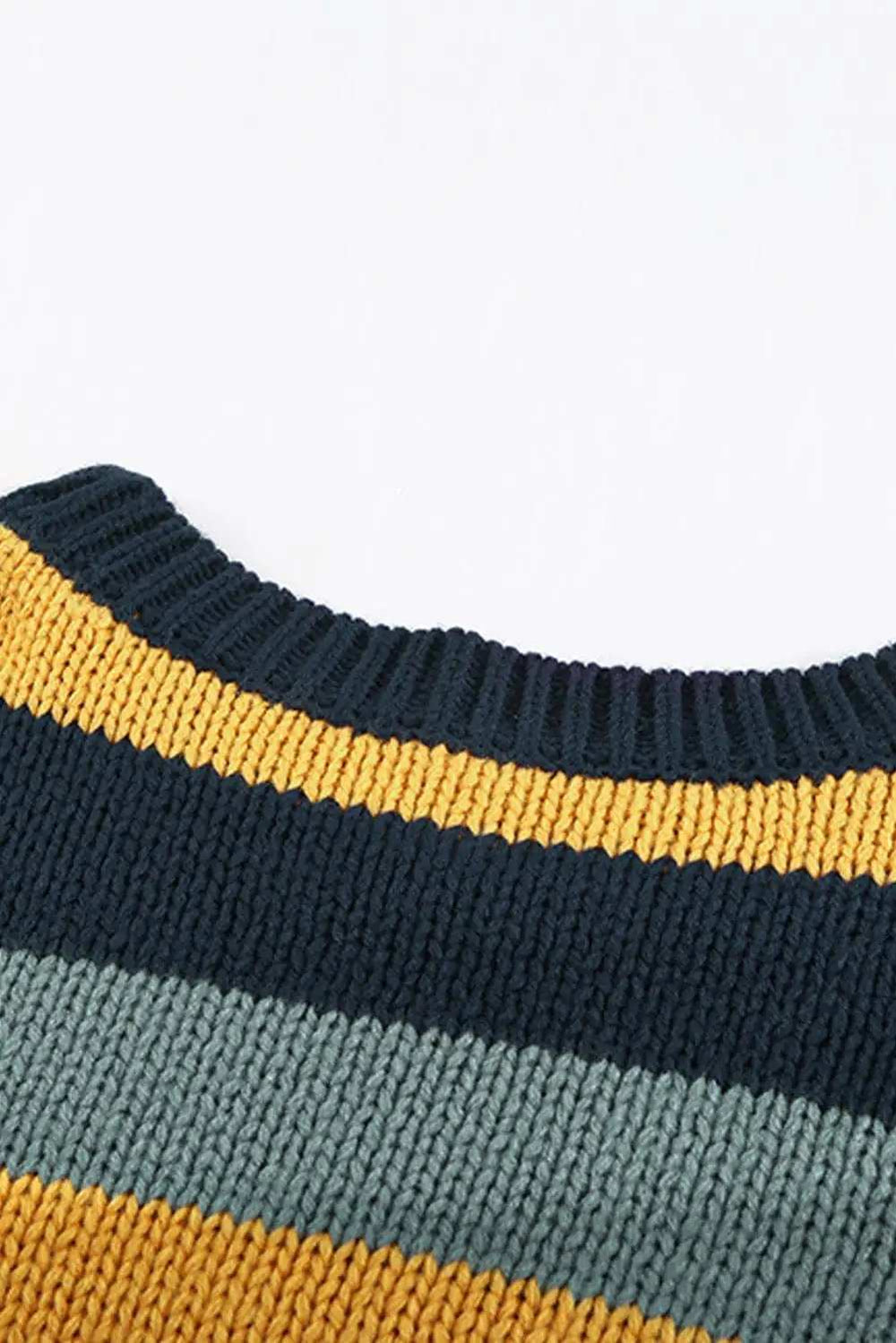 Color Block Round Neck Dropped Shoulder Sweater - Trendsi - Flyclothing LLC