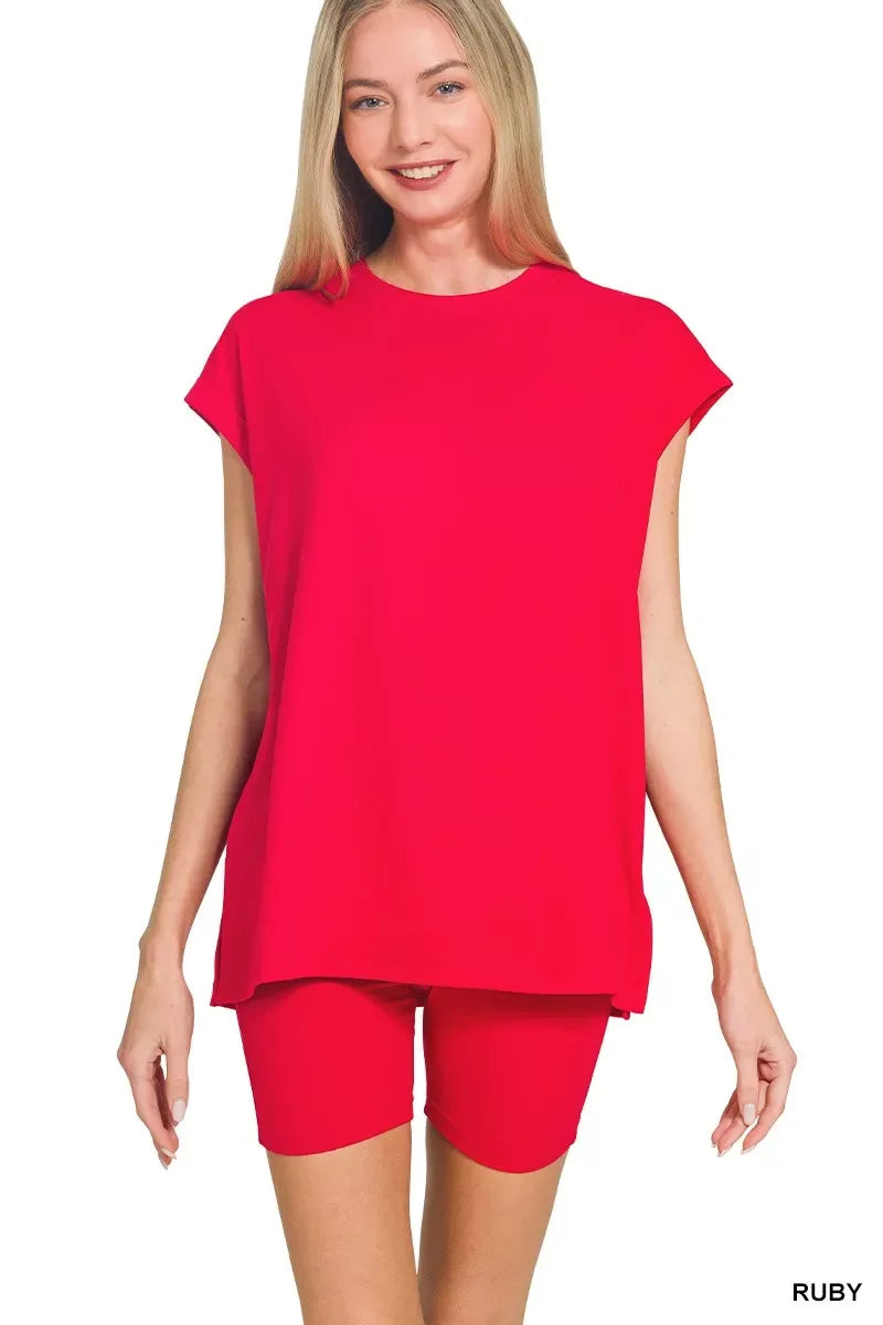 Zenana Brushed Dty Microfiber Top & Biker Shorts - Trendsi - Flyclothing LLC