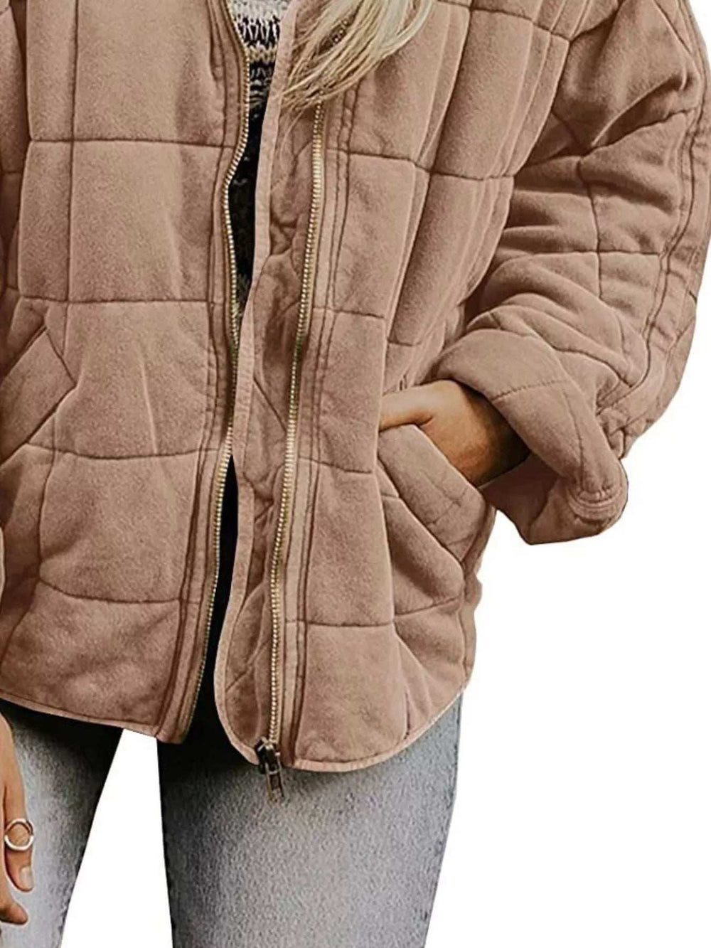 Full Size Zip Up Quilted Bomber Jacket Plus Size - Trendsi - Flyclothing LLC
