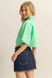 HYFVE Front Pockets Poplin Collared Neck Crop Shirt - Trendsi - Flyclothing LLC