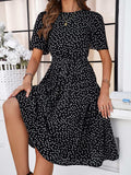 Printed Round Neck Short Sleeve Dress - Trendsi - Flyclothing LLC