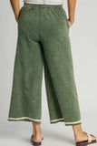Umgee Full Size Peace Lace Applique Mineral Wash Wide Leg Pants Plus Size - Trendsi - Flyclothing LLC