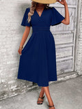 Surplice Flutter Sleeve Midi Dress - Trendsi - Flyclothing LLC