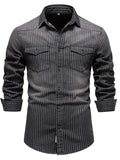 Men's Striped Collared Neck Button Down Denim Shirt - Trendsi - Flyclothing LLC