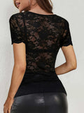 Lace V-Neck Short Sleeve Top - Trendsi - Flyclothing LLC