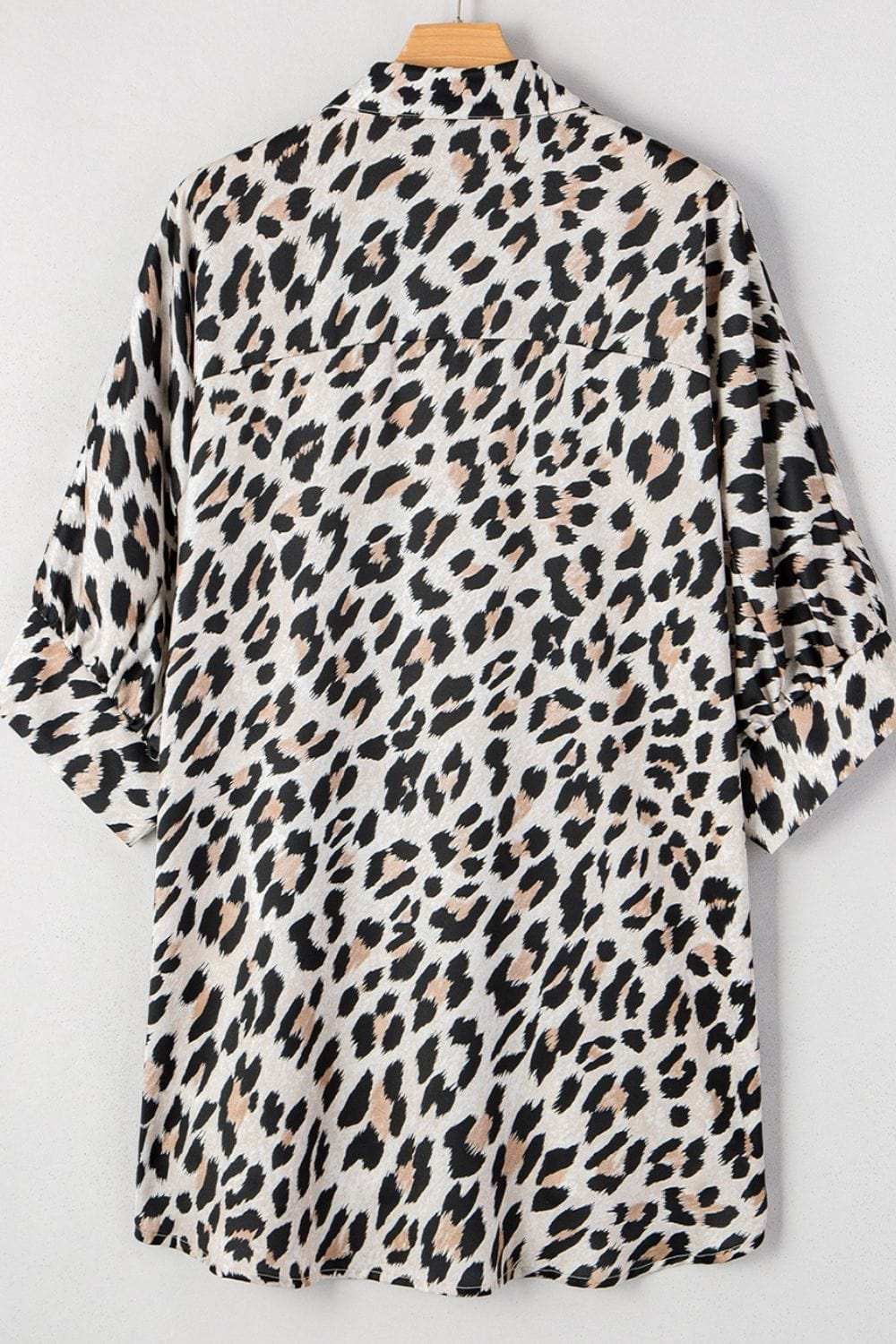 Leopard Print Buttoned 3/4 Sleeve Loose Fit Shirt - Trendsi - Flyclothing LLC