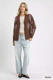 Umgee Single Flower Stem Jacquard Cardigan Sweater - Trendsi - Flyclothing LLC