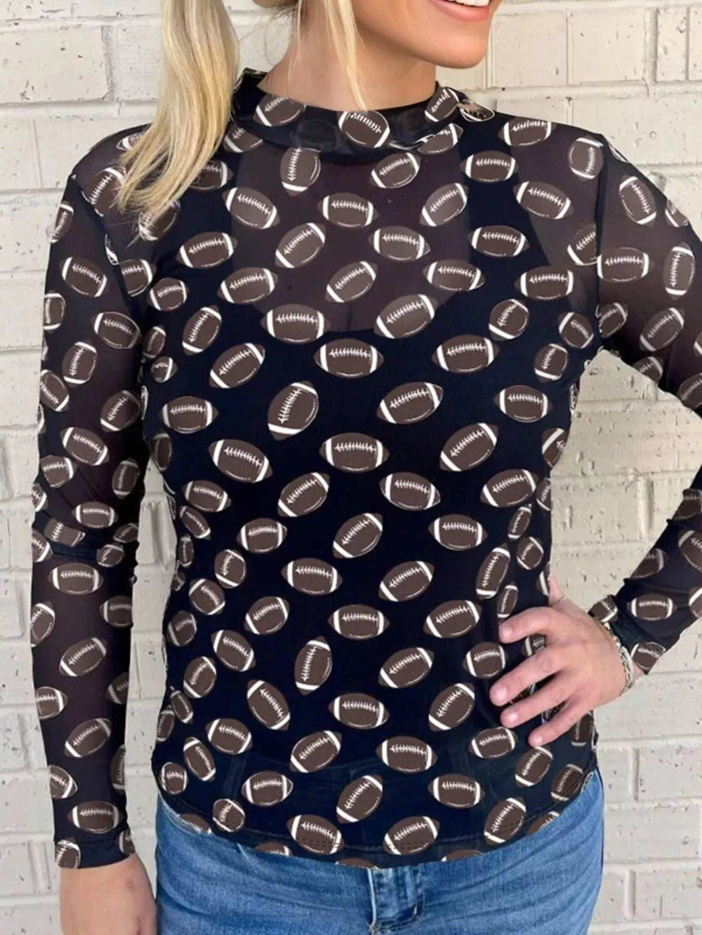 Game Day Mesh Sheer Long Sleeve Top - Trendsi - Flyclothing LLC