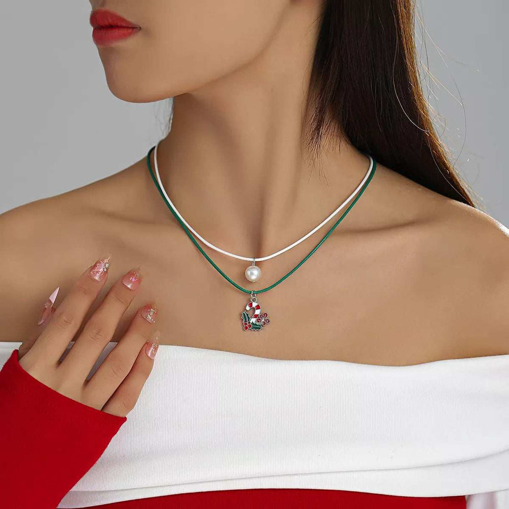 2 Piece Christmas Themed Pendant Necklace - Trendsi - Flyclothing LLC