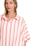 Zenana Woven Yarn-Dye Stripe Oversized Button Down Shirt - Trendsi - Flyclothing LLC
