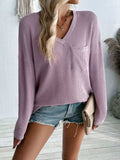 Double Take Pocketed Textured V-Neck Long Sleeve T-Shirt - Trendsi - Flyclothing LLC