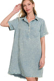 Zenana Tencel Mineral Washed Collared Shirts Dress - Trendsi - Flyclothing LLC