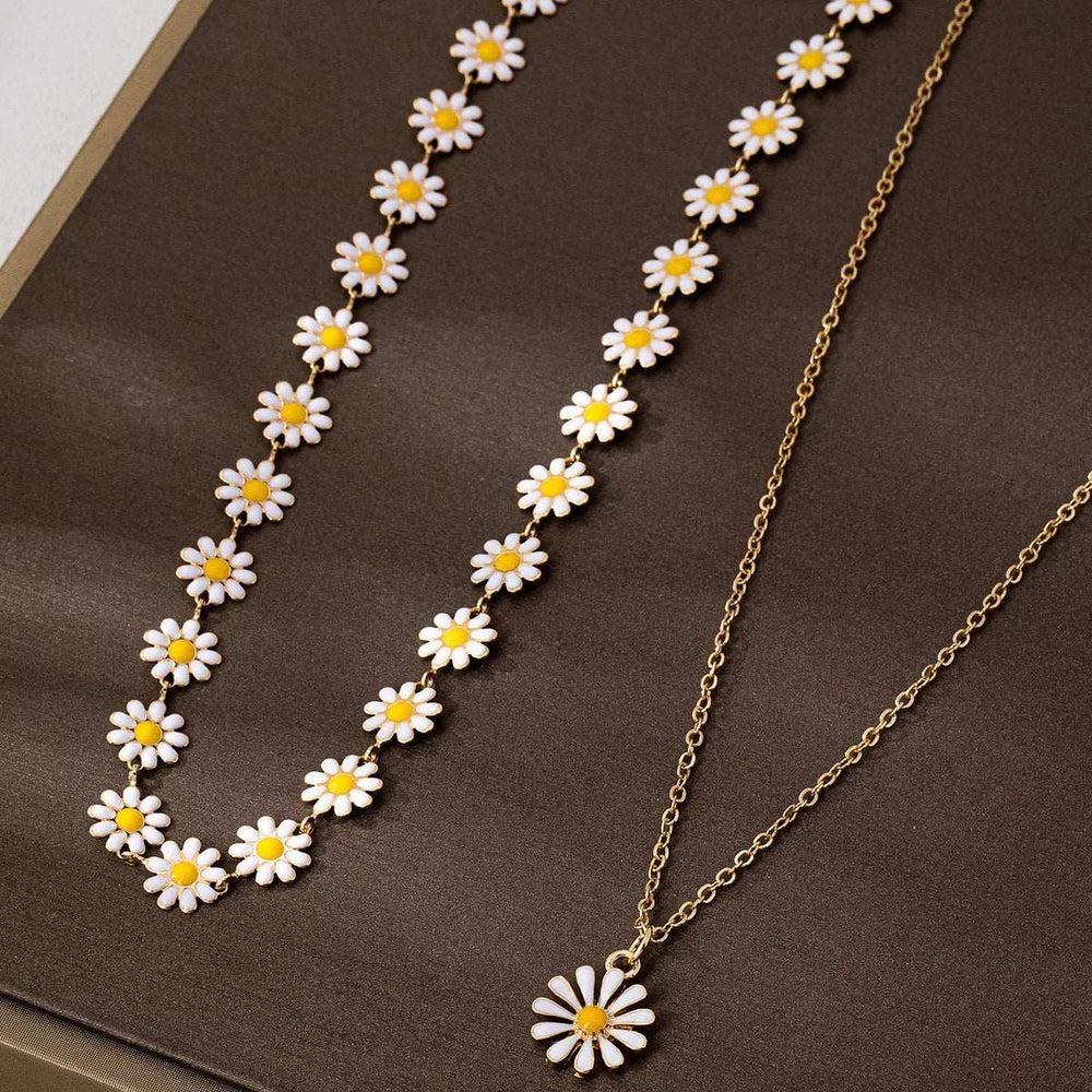 2 Piece 18K Gold-Plated Daisy Necklace - Trendsi - Flyclothing LLC