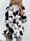 Cow Print Collared Neck Button Up Fuzzy Jacket - Trendsi - Flyclothing LLC