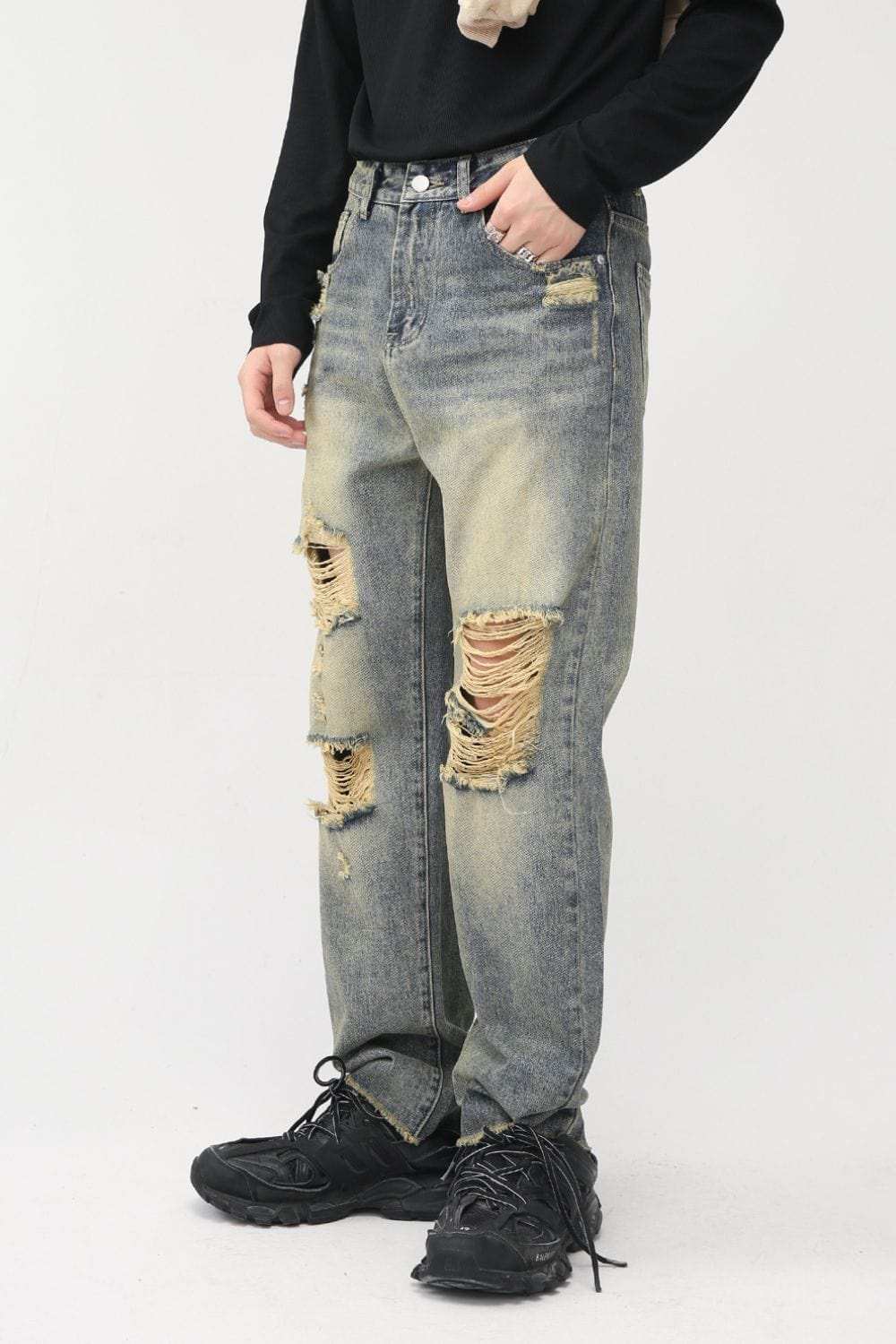 Distressed Mid Rise Jeans with Pockets - Trendsi - Flyclothing LLC