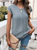 Round Neck Cap Sleeve Knit Top - Trendsi - Flyclothing LLC