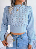 Openwork Mock Neck Long Sleeve Cropped Sweater - Trendsi - Flyclothing LLC