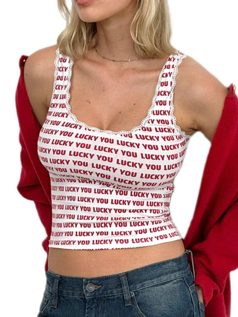 Lace Detail Scoop Neck Tank - Trendsi - Flyclothing LLC