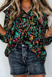 Abstract Print 3/4 Sleeve Ruffle Blouse - Trendsi - Flyclothing LLC