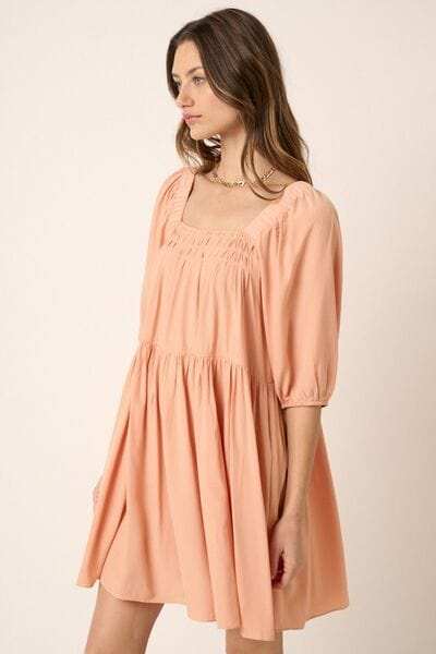 Mittoshop Pintuck Detail Tie Back Mini Dress - Trendsi - Flyclothing LLC