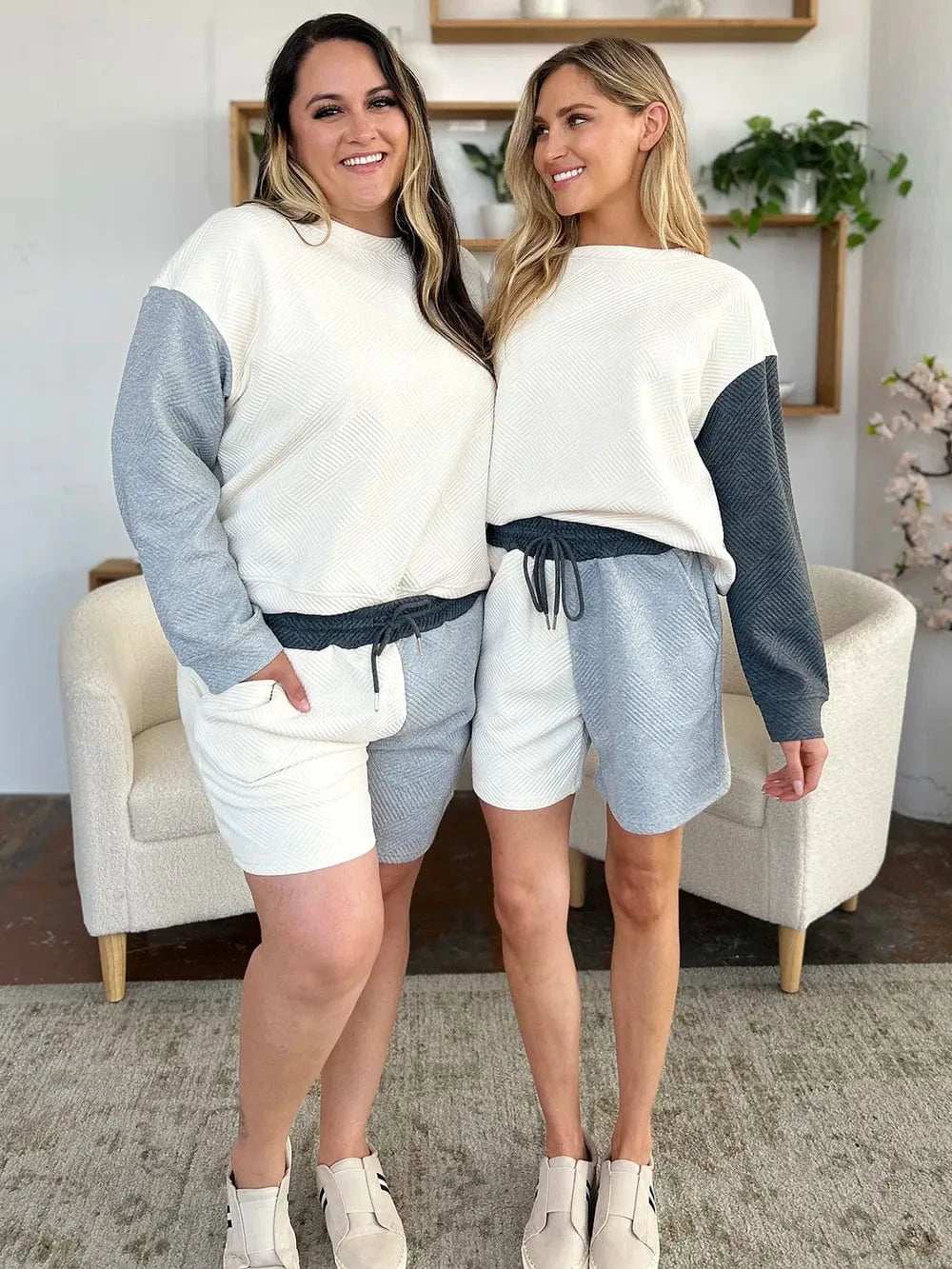 Double Take Full Size Contrast Drop Shoulder Top and Shorts Set - Trendsi - Flyclothing LLC