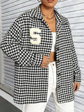 Houndstooth Button Down Long Sleeve Shacket - Trendsi - Flyclothing LLC