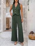 Devine Button Down Vest and Wide Leg Pants Set - Trendsi - Flyclothing LLC