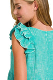 Zenana Double Gauze Acid Washed Tiered Ruffle Peplum Top - Trendsi - Flyclothing LLC