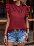 Ruffled Frill Mock Neck Cap Sleeve Blouse - Trendsi - Flyclothing LLC