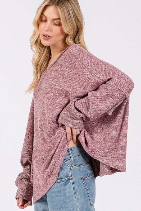 SAGE + FIG Round Neck Batwing Sleeve Oversize Top - Trendsi - Flyclothing LLC