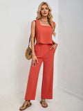 Square Neck Tank and Wide Leg Pants Set - Trendsi - Flyclothing LLC