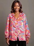 Umgee Full Size Satin Paisley Ruffle Neck Button-Up Shirt Plus Size - Trendsi - Flyclothing LLC