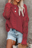 Openwork Round Neck Long Sleeve Sweater - Trendsi - Flyclothing LLC