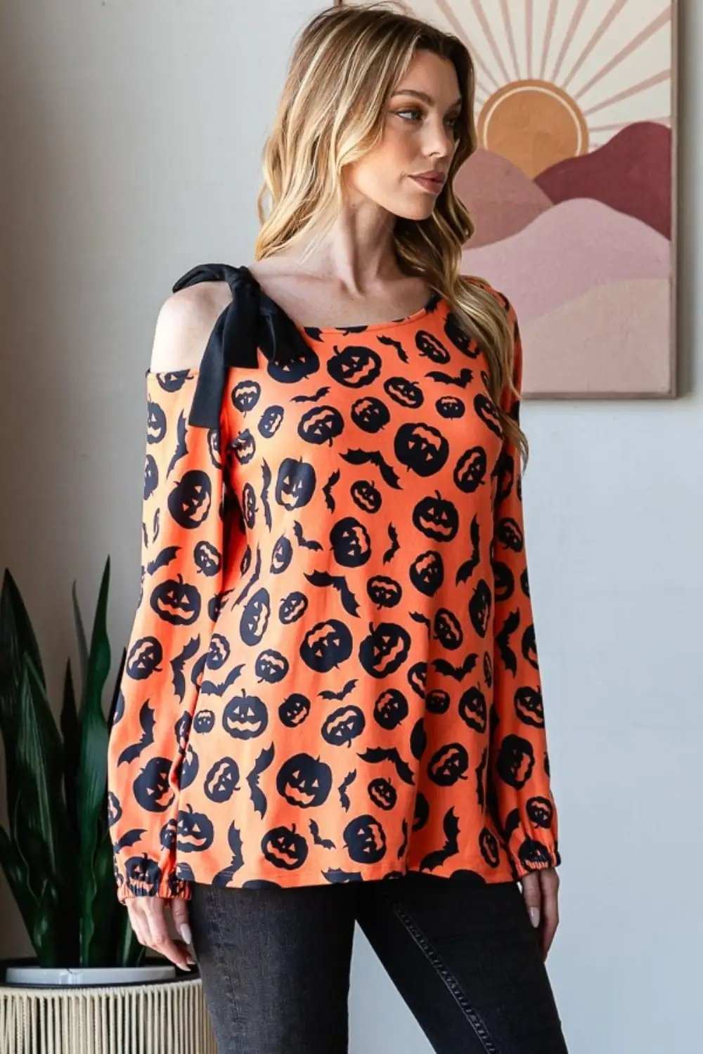 Heimish Pumpkin Print One Shoulder T-Shirt - Trendsi - Flyclothing LLC