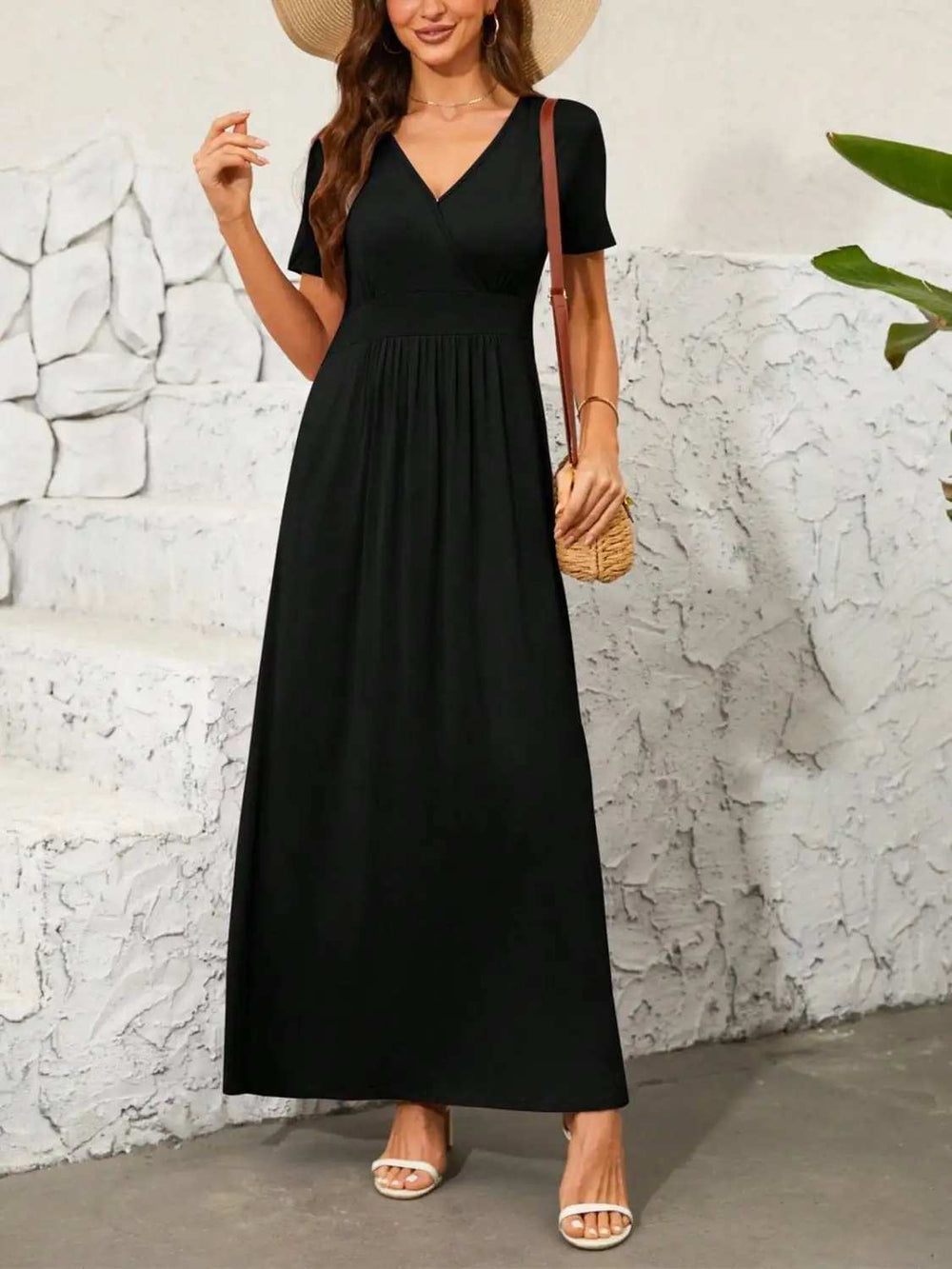Surplice Short Sleeve Maxi Dress - Trendsi - Flyclothing LLC