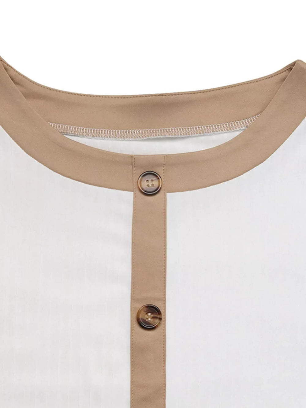 Decor Button Round Neck Short Sleeve Blouse - Trendsi - Flyclothing LLC