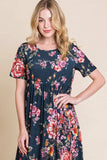 BOMBOM Floral Short Sleeve Maxi Dress - Trendsi - Flyclothing LLC