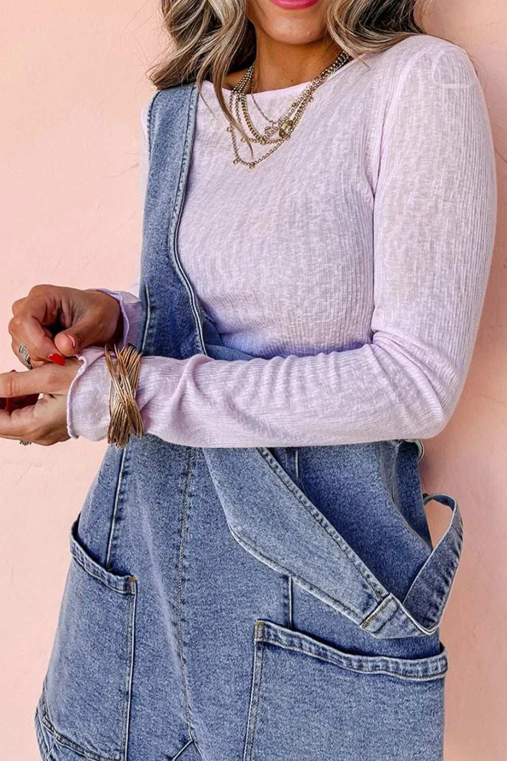 U Neck Patched Pocket Denim Overalls - Trendsi - Flyclothing LLC